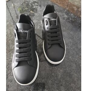 NWT Dolce&Gabbana Portofino Black & White Logo Sneakers - 38EU